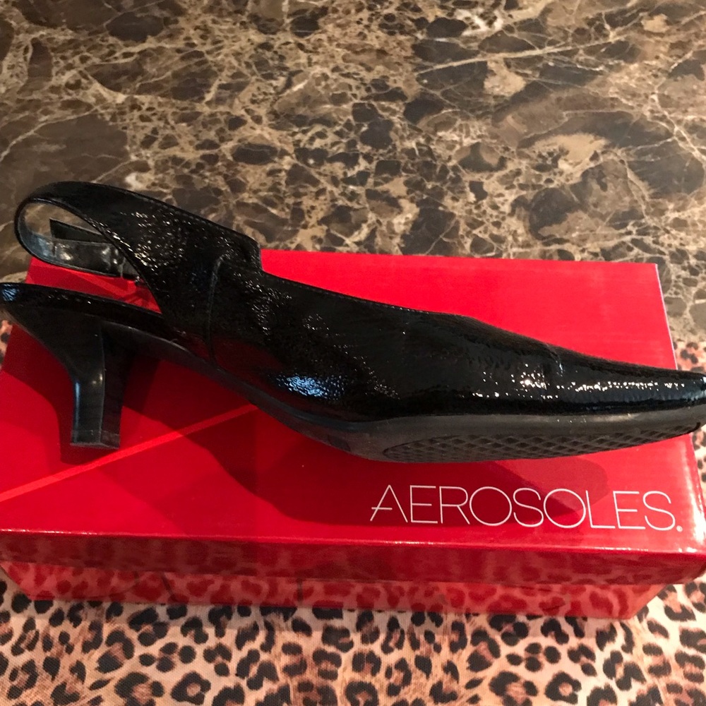 Aerosoles Dimsical Black Patent Slingback Shoes